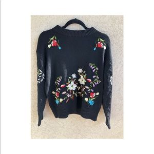 Embroidered Floral Black Sweater